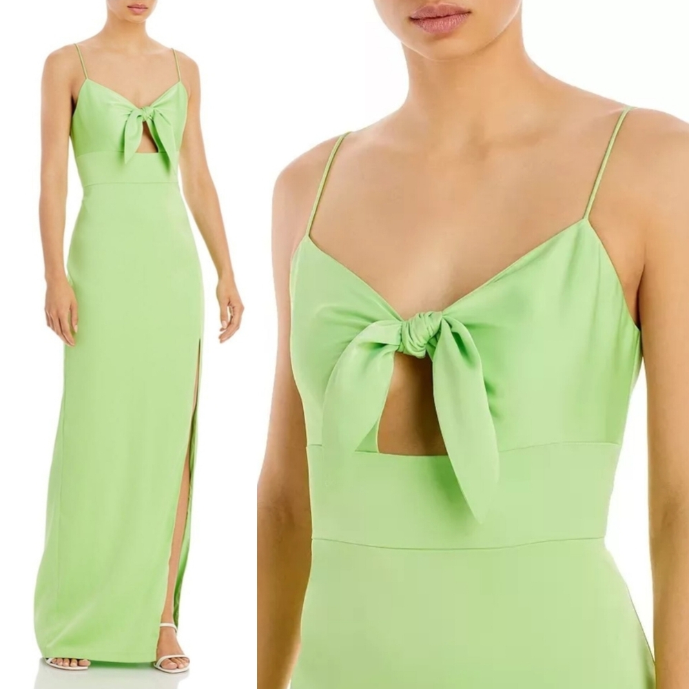 🔥Aidan Mattox Lime Green Tie Front Bodice Gown